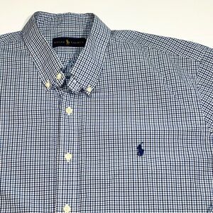 Ralph Lauren Navy Royal Blue Checked Button Down Long Sleeve Shirt Size XXL